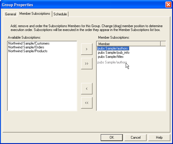 re-ordering snapshot subscriptions