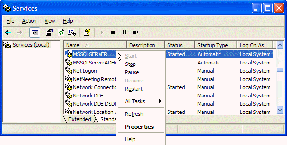 Windows Services Control Panel