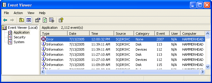 viewing SQDR Service events